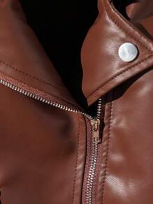 SHEIN 1pc Baby Boy Casual Fashion Faux Leather Jacket, Spring/Fall - Coffee Brown - View 3