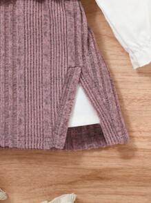 SHEIN 3pcs/Set Baby Girls' Casual Vintage Elegant Collar Top, Dress With Belt, Outfits