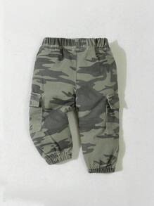 Pantalones vaqueros informales con pintura camuflada, cintura elástica, para bebés niños - Verde militar - Ver 2