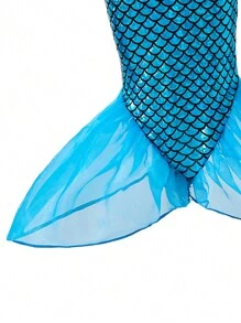 SHEIN Infant Girls Glittery Purple Mermaid Print Outfit, Autumn Winter - Multicolor - View 3