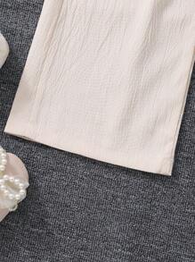 Tween Girls Casual Bow Tie Elastic Waist Button Decor Wide Leg Pants - Apricot - View 5