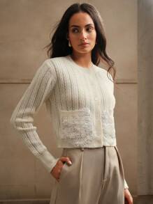 Anewsta Apricot Knitted Sequin Embroidery Cardigan - Apricot - View 4