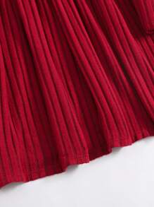 SHEIN Teen Girls High Neck Long Sleeve Ribbed Fitted A-Line Knit Dress, Wine Red, Autumn/Winter, Elegant Occasion Wear