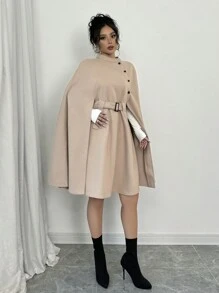 Firerie Women's Black Notched Collar Long Sleeve Long Trench Coat In Fall/Winter - Khaki - View 5