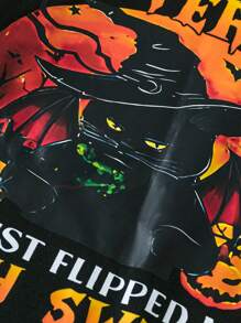 SHEIN LUNE Women's Casual Round Neck Loose Fit Long Sleeve Sweatshirt For Halloween Pullover Fall Sweatshirt - Black - View 5