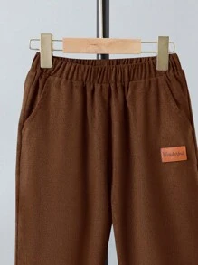 SHEIN Tween Boy Solid Color Cardigan Collar Top & Solid Color Pants, Fall (10), Winter (5), Brown 2 Pieces Set - Brown - View 6