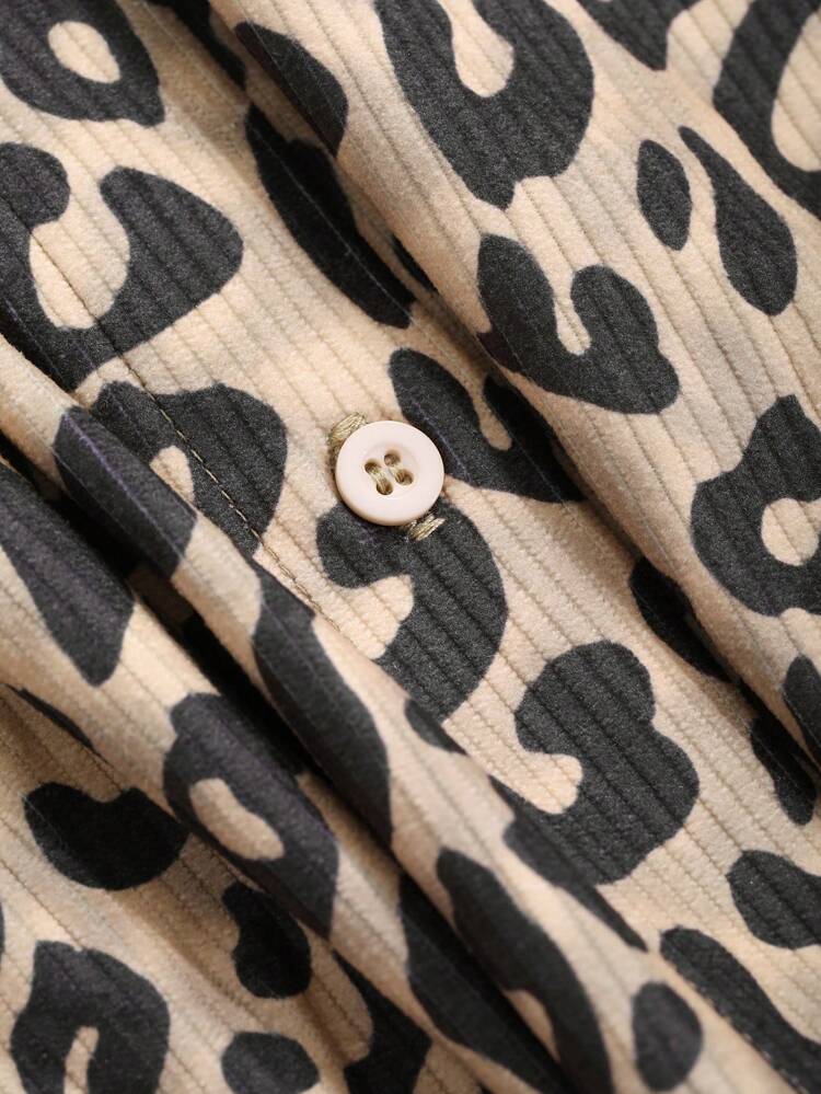 1pc Women Regular Fit Leopard Print Long Sleeve Lapel Jacket Cheetah Print,Fall Women Clothes Women Coats