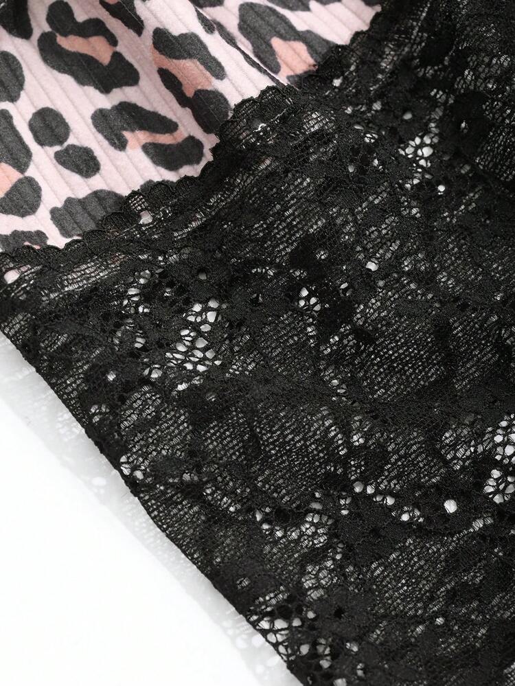 Women's Leopard Print Contrast Lace Spaghetti Strap Dress Sundress Cheetah Print,Fall Clothes