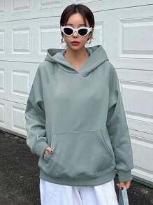 DAZY 女士休闲字母印花连帽抓绒卫衣，秋冬季 - 藍色 - 查看 5