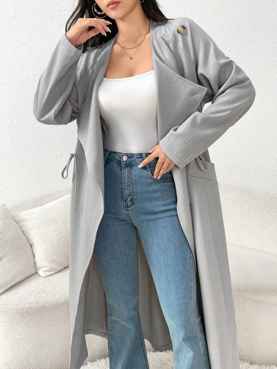 Seusyu 女士春秋纯色插肩袖长袖抽绳腰休闲常规夹克