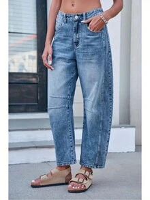 Western Style Music Festival Women's Casual Denim Jeans With Button Front Pockets