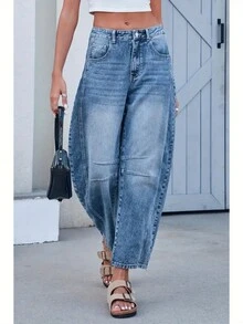 Western Style Music Festival Women's Casual Denim Jeans With Button Front Pockets