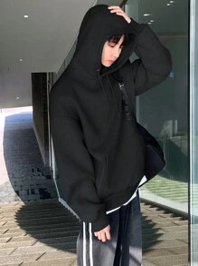 DAZY 男士纯色羊毛连帽衫，秋冬 - 黑色 - 查看 3