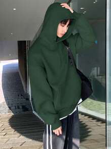 DAZY Men's Solid Color Dropped Shoulder Long Sleeve Hooded Pocket Loose Casual Sweatshirt, Autumn