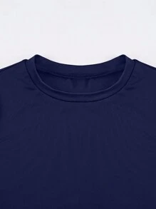 INAWLY Solid Long Sleeve Ruched Slim Fit Crop Tee For Spring Fall - Navy Blue - View 3