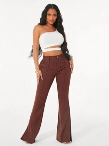 SHEIN SXY Jeans de pierna acampanada con botones, dobladillo dividido, unicolor