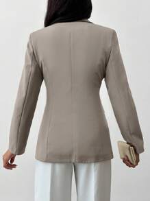 EURMUSE Women's Solid Color Single-Button Elegant Long Sleeve Blazer - Light Grey - View 2