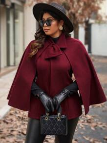 SHEIN Unity 大码女式纯色斗篷优雅短款外套，适合秋冬季