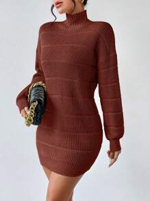 Chiquease Women's Solid Stand Collar Long Sleeve Short Style Casual Knit Sweater Dress, Autumn/Winter