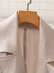 SHEIN LUNE 女士休闲优雅翻领无袖前开长款开衫 - 卡其色 - 查看 4