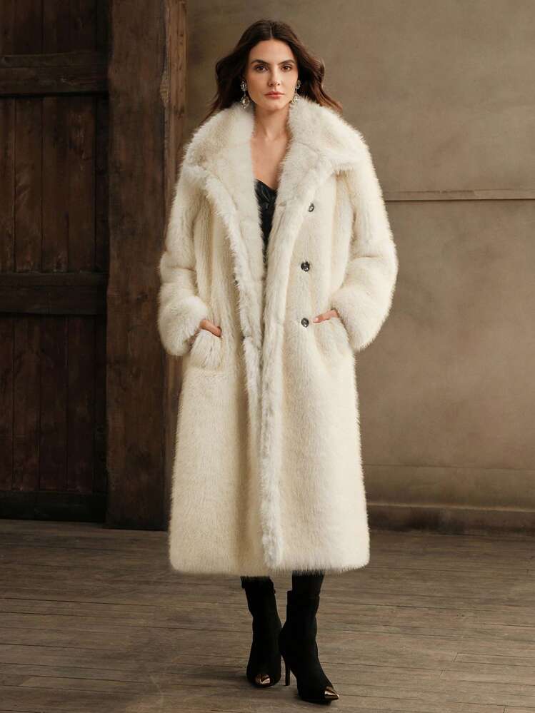 Anewsta Women's Faux Fox Fur Long Casual Coat | SHEIN