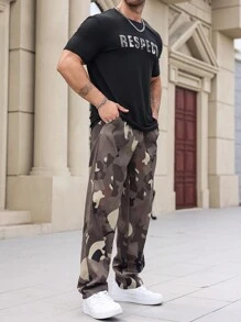 Manfinity Homme Bộ quần áo thun cổ tròn tay ngắn in họa tiết camo cỡ lớn cho nam và quần bỏ túi - Nhiều màu - Xem 3