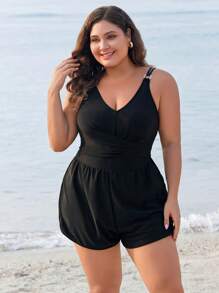 Swim Vcay Đầm bơi xếp ly thường ngày cỡ lớn cho phụ nữ đi biển - màu đen - Xem 6