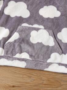 SHEIN Pijama de 2 piezas con estampado de nubes esponjosas con capucha y manga larga, pantalón largo, suave y cómodo para otoño/invierno para niñas preadolescentes - Gris - Ver 5