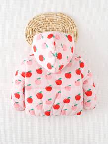 Cozy Pixies 草莓图案长袖连帽厚棉服外套，适合上学、休闲外出、百搭搭配、休闲度假 - 粉色 - 查看 2