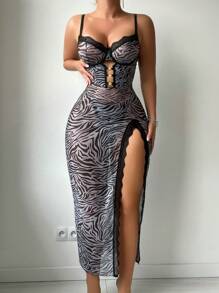 2 stuks/set Sexy Gothic Mesh Open Rugloos Nachthemd Met String Slipje