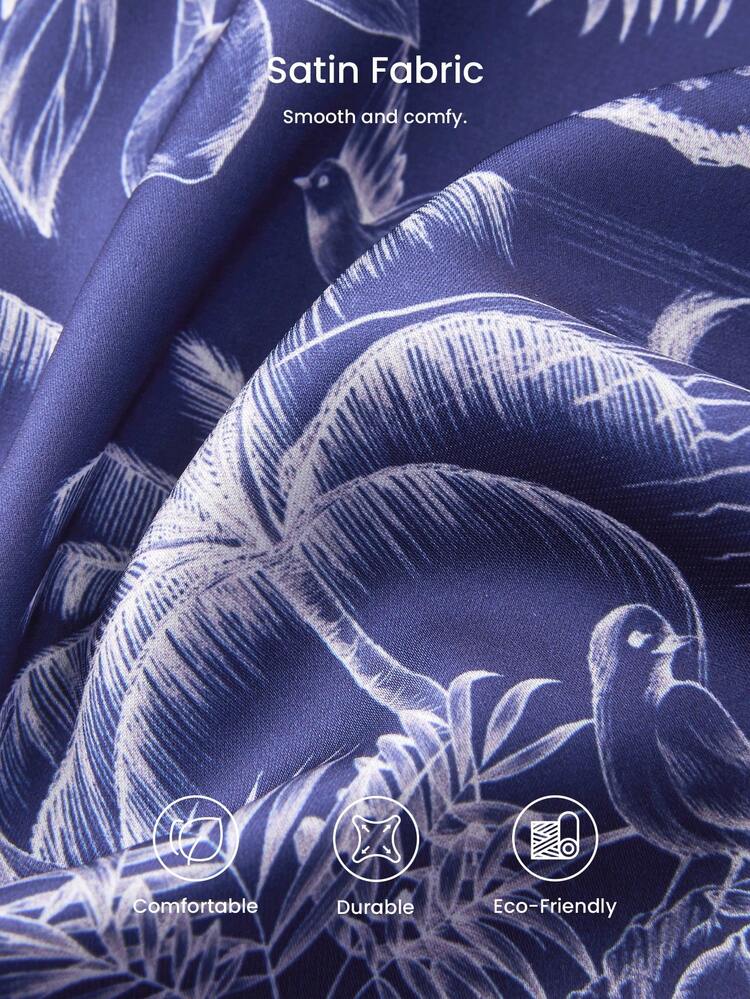 Women Printed Satin Button-Up Long PJ Set
