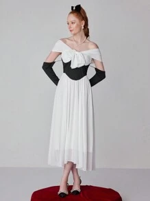 SHEIN Belle Women's Contrast Color Bow Decorated Formal Gown (Embellished) - White - View 7