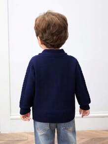 SHEIN Navy Blue V-Neck Cardigans For Baby Boy/Girl,All-Match Loose Fit Cardigans With Button Closure,Suitable For Casual Wear And Outdoor - Navy Blue - View 3