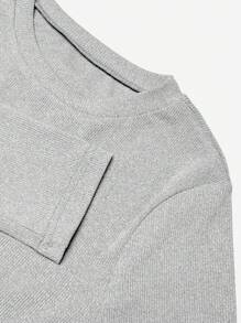 SHEIN Explorewe 2pcs/Set Teen GirlCasual Ruffle Bow Blouse And Flare Pants Outfit, Autumn/Winter - Grey - View 5