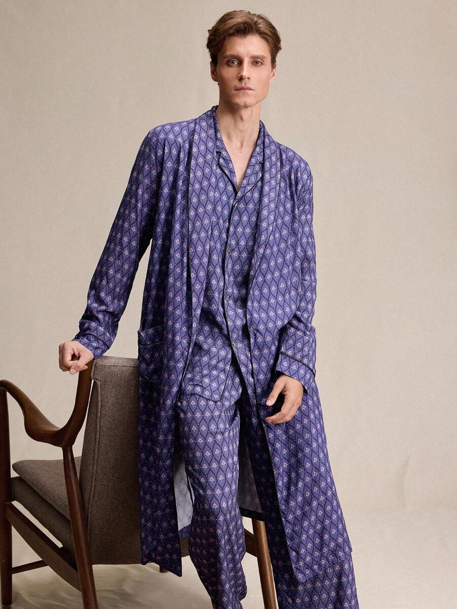 EverLounge Men's Floral Print Shawl Collar Long Sleeve Long Casual Home Robe - Purple - View 1