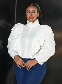 Slaydiva Plus Size Women's Solid Woven Elegant Office Blouse