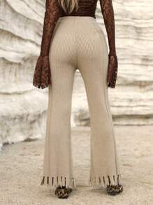 Aveloria High Waisted Belted Wide Leg Ripped Detail Relaxed Fit Women's Knit Pants