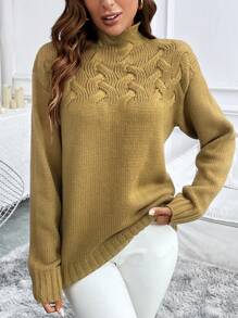 Chiquease Women's Solid Color High Neck Knit Sweater For Autumn And Winter, Knit Pullover Fall - Khaki - View 5