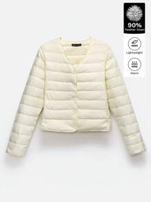 SHEIN EZwear 女士纯色长袖单排扣休闲短款羽绒服，冬季