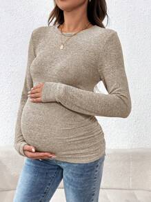 SHEIN Koszulka ciążowa z długim rękawem i swobodnym krojem Slim Fit, jesień