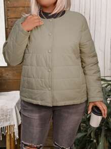 Abrigo casual acolchado de un solo pecho de unicolor de manga larga para mujer de talla grande, ropa de invierno y otoño para mujeres