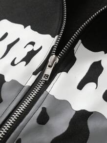 Manfinity Hypemode Chaqueta con capucha con cremallera y estampado de letras y estrellas, talla grande, para primavera y otoño, para hombre