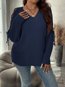 SHEIN Clasi Plus Size Casual Cross Wrap Loose Raglan Sleeve Sweater, Autumn & Winter - Royal Blue - View 6