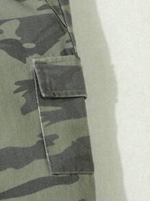 Pantalones vaqueros informales con pintura camuflada, cintura elástica, para bebés niños - Verde militar - Ver 5