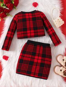 SHEIN Bộ trang phục áo phông và váy kẻ caro đỏ cổ chữ V dễ thương và cổ điển cho bé gái, phải có, đa năng, phù hợp cho mẹ, con gái và chị em gái, tuyệt vời cho trang phục thường ngày và trang phục đi học hàng ngày vào mùa thu và đông, cho Giáng sinh, trang phục dự tiệc, thời trang cho bé gái - Nhiều màu - Xem 6