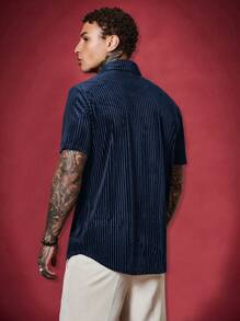 GENTILAND Men's Casual Short Sleeve Shirt For Summer - Navy Blue - View 2