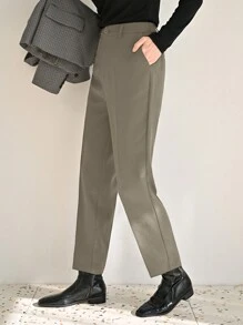 DAZY Women's Solid Color Pleated Tapered Suit Pants Suitable For Business Commute,Women Dress Pants - Brown - View 4