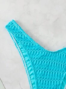 SHEIN Swim Summer Beach Textured High Cut Bikini Bottom - Mint Blue - View 4