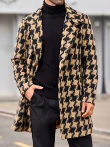 Manfinity VCAY Men's Slim Fit Casual Turndown Collar Long Woolen Jacket, Suitable For Autumn & Winter