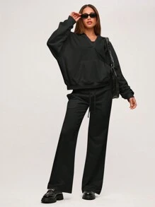 SHEIN BASICS Women's Casual Solid Color Knit Low Waist Wide Leg Sweatpants